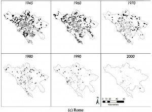 Les parcelles d'extension de Rome entre 1945 et 2000, tiré de Salvati, 2013